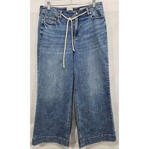 Wide Leg Blue Jeans with Drawstring Waist